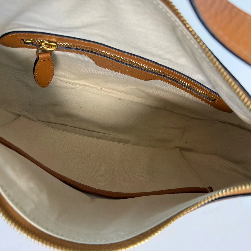 M.Gemi Italian Pebbled Leather Hobo Shoulder Bag Cognac Brown Minimalist Luxury - Picture 7 of 11